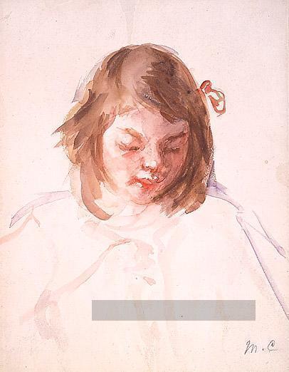Tête de Françoise Regardant vers le bas mères des enfants Mary Cassatt Peintures à l'huile